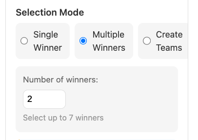 Screenshot showing how to select multiple winners - Entries tab with selection mode displaying multiple winners