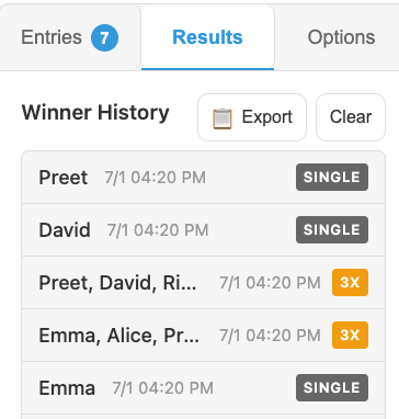 Screenshot showing the results tab